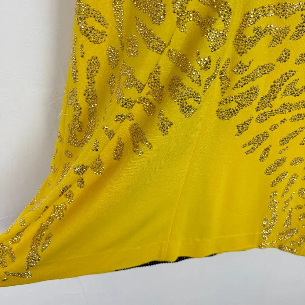 Versace Collection Yellow & Black Embellished Dress Short Sleeve Size 48 US 12 - Picture 14 of 16